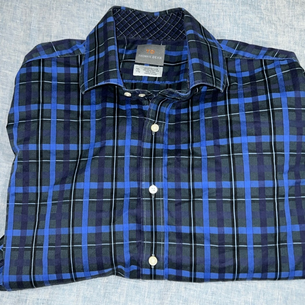 XXL Thomas Dean Button Down - Blue/Gray Patterned - 100% Cotton